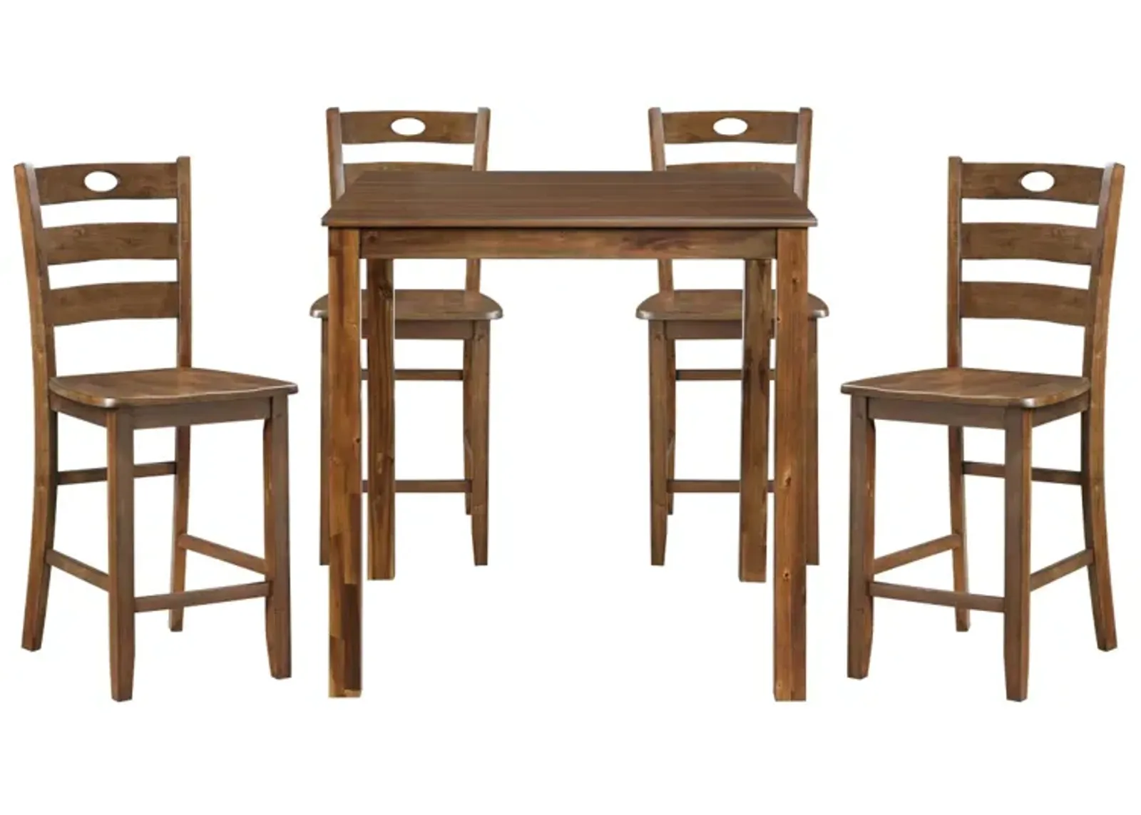 Tori 5 Piece Counter Height Dining Set, Square Table and 4 Chairs, Brown - Benzara