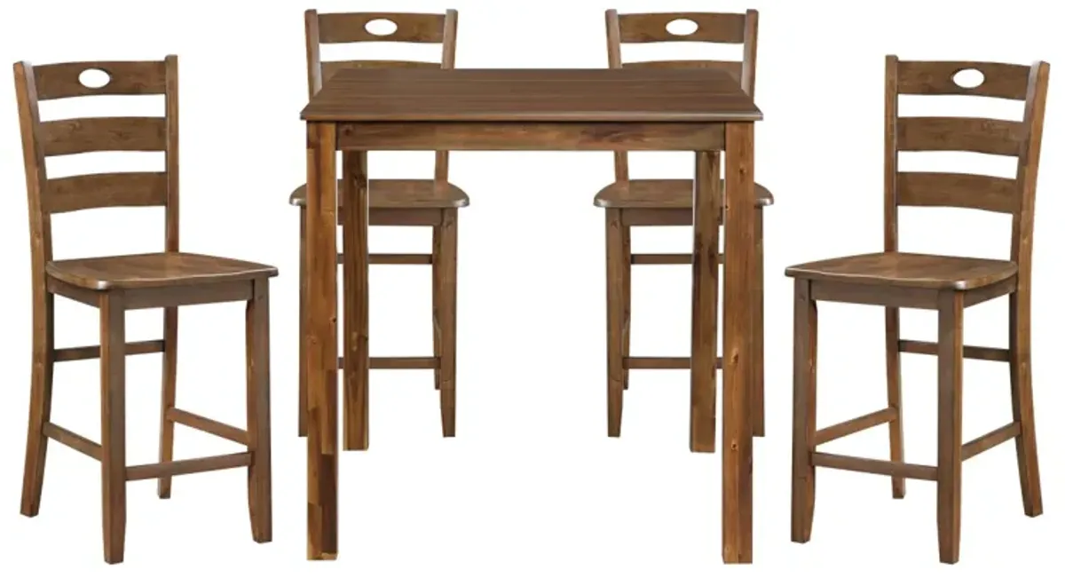 Tori 5 Piece Counter Height Dining Set, Square Table and 4 Chairs, Brown - Benzara