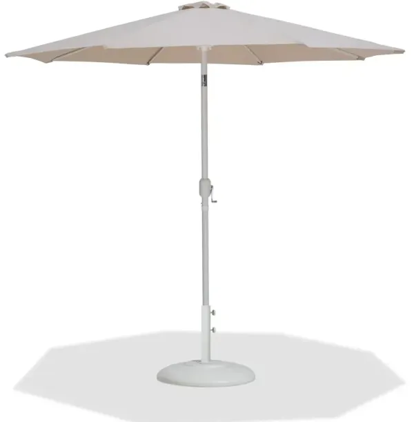 Meridian Furniture Fiji Beige Fabric / Matte White Aluminum Patio Umbrella with Base Sets