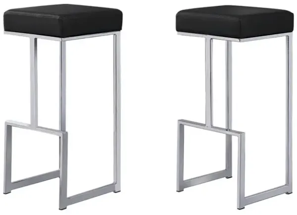 Dorrington Modern Faux Leather Backless Bar Stool in Black/Silver (Set of 2)