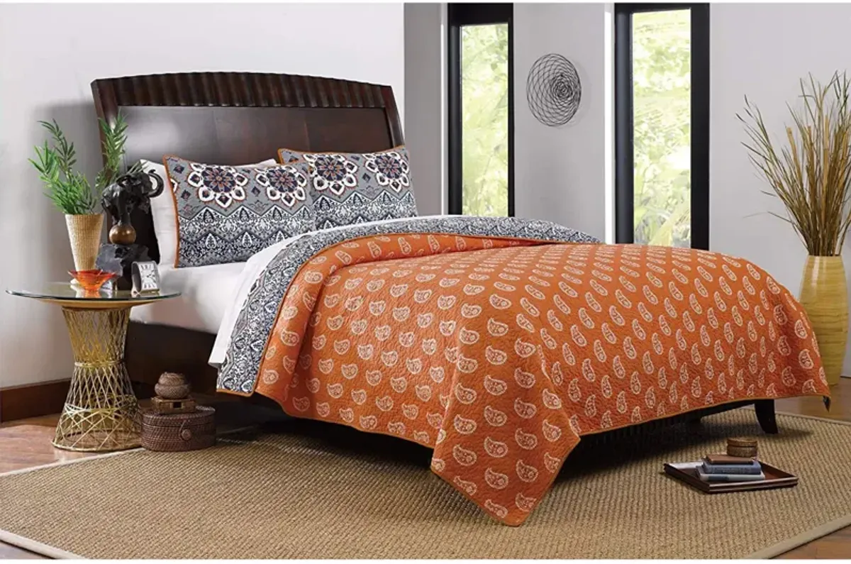 Greenland Home Fashion Medina High Quality Medallion Print Comfort Bedding Set - 5 - Piece - Full/Queen 90x90", Saffron