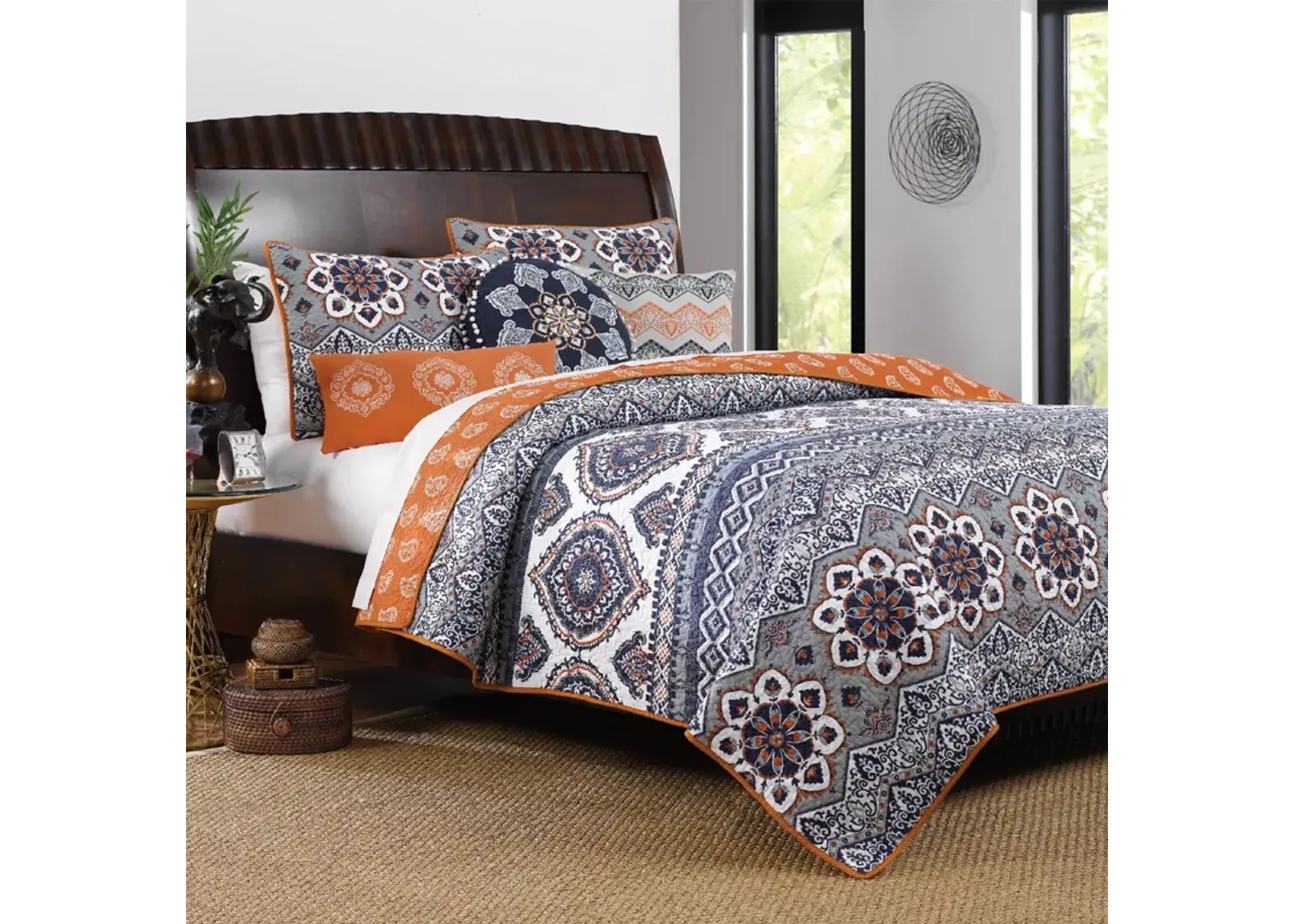 Greenland Home Fashion Medina High Quality Medallion Print Comfort Bedding Set - 5 - Piece - Full/Queen 90x90", Saffron