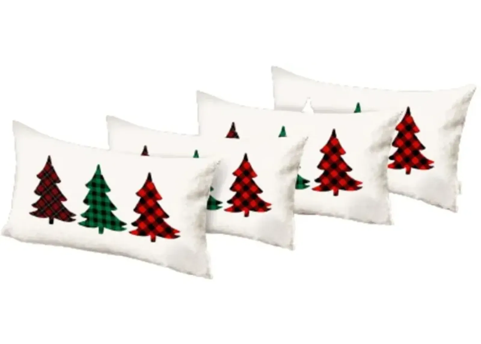 Homezia Set of 4 Christmas Tree Trio Plaid Lumbar Throw Pillows