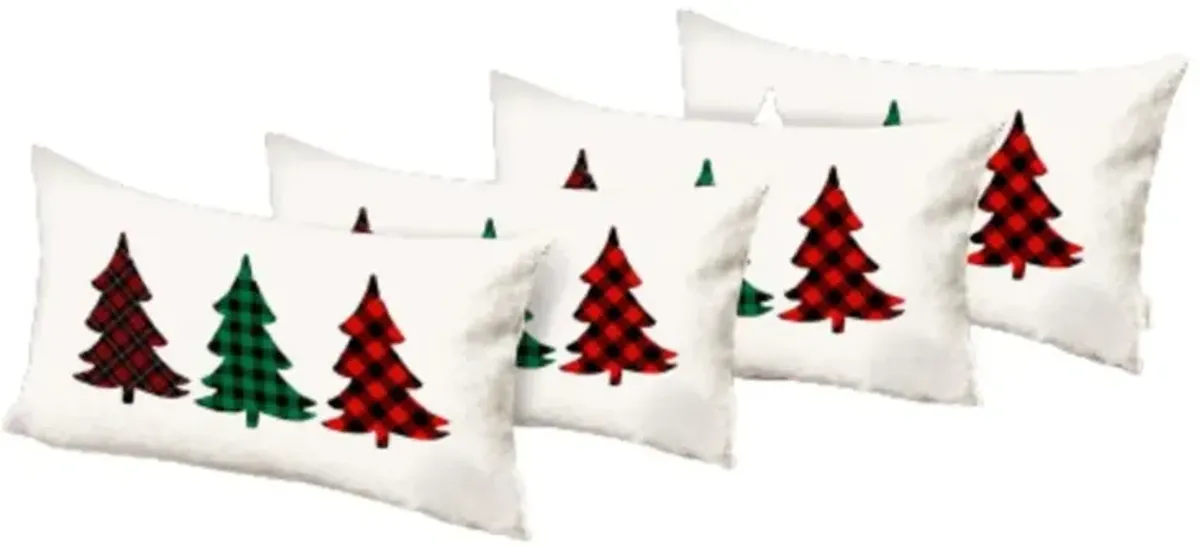 Homezia Set of 4 Christmas Tree Trio Plaid Lumbar Throw Pillows