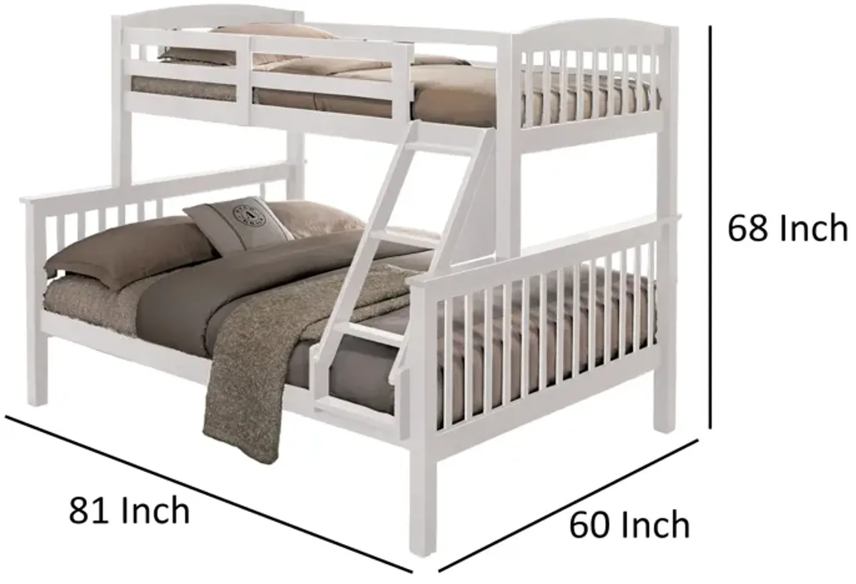 Bruke Twin/Full Size Bunk Bed with Ladder, Slatted White Solid Hardwood