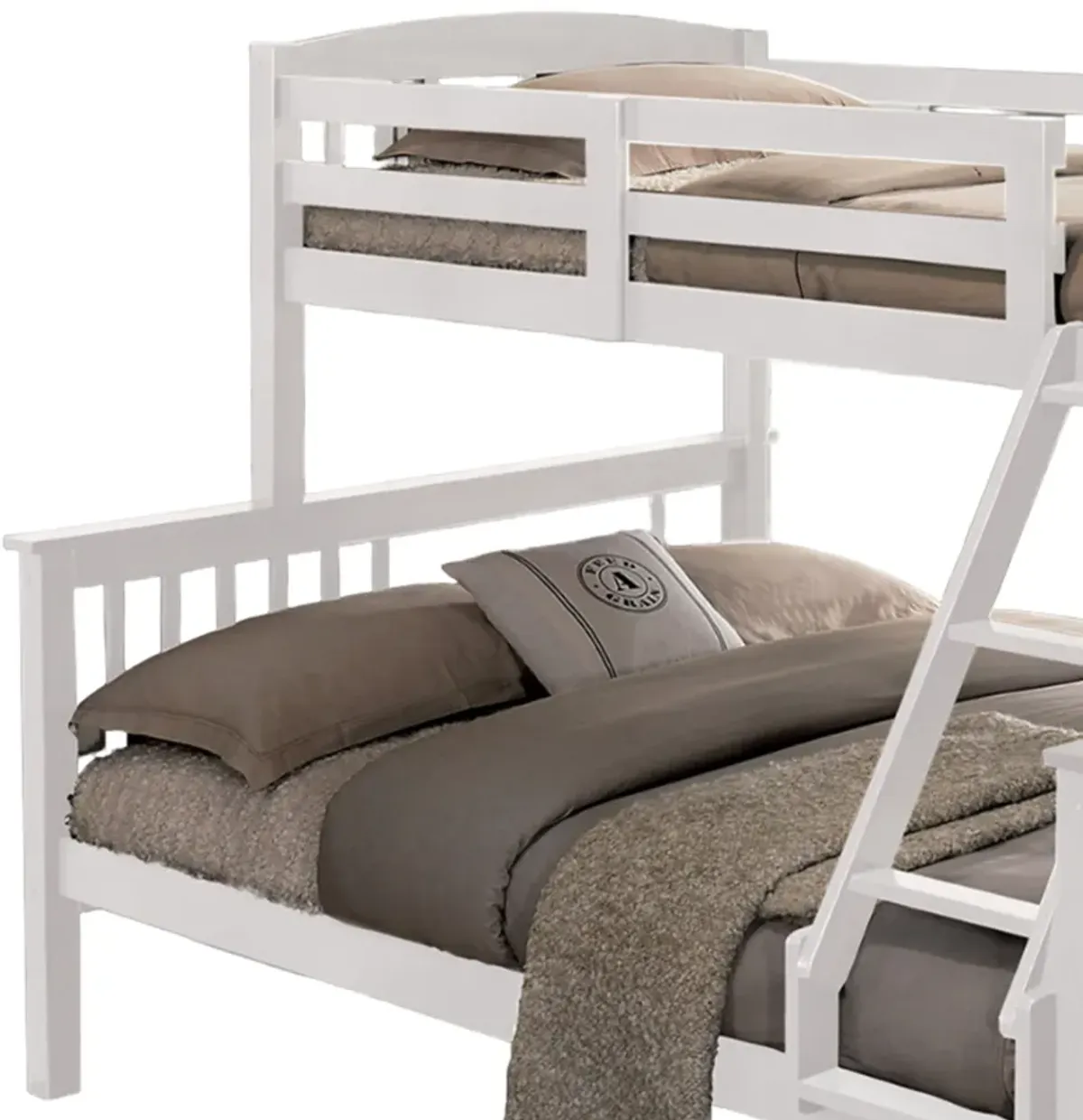 Bruke Twin/Full Size Bunk Bed with Ladder, Slatted White Solid Hardwood