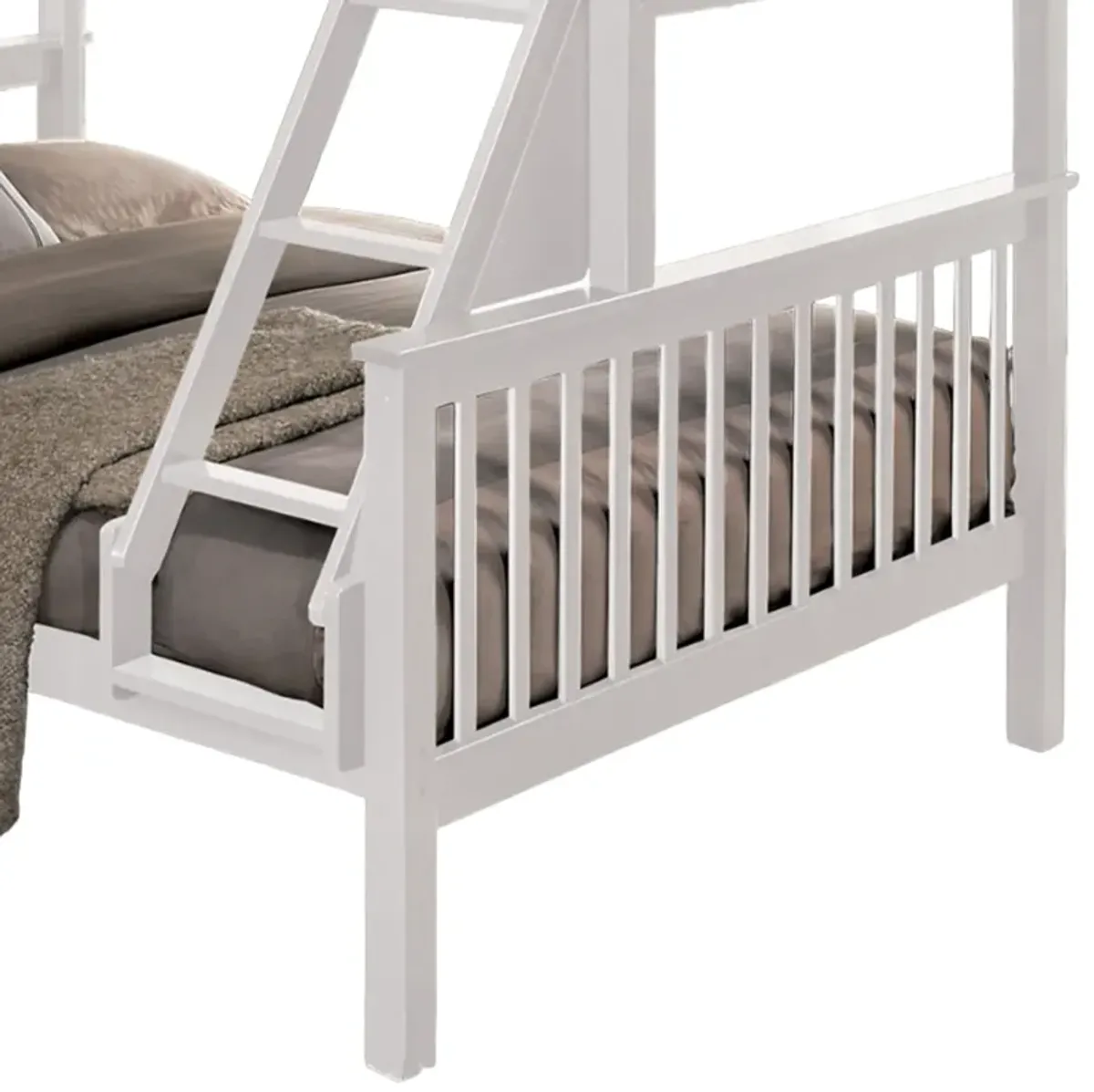 Bruke Twin/Full Size Bunk Bed with Ladder, Slatted White Solid Hardwood