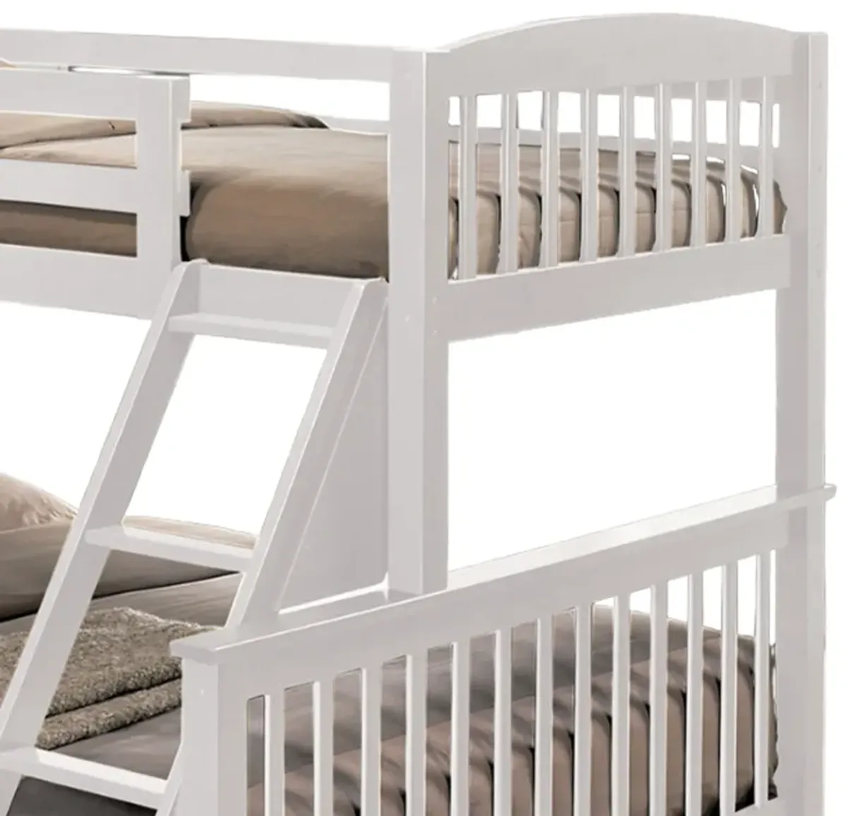 Bruke Twin/Full Size Bunk Bed with Ladder, Slatted White Solid Hardwood