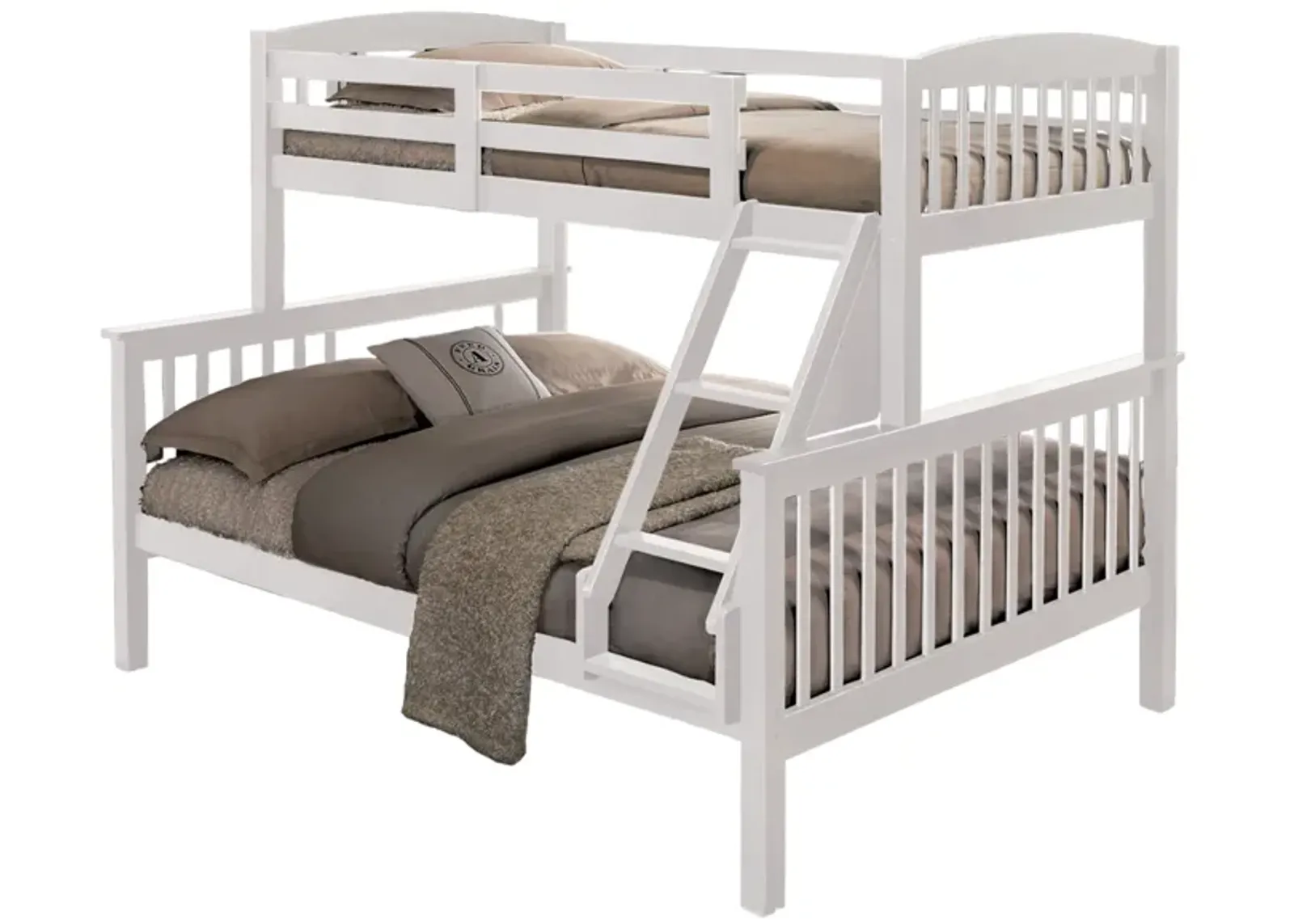 Bruke Twin/Full Size Bunk Bed with Ladder, Slatted White Solid Hardwood