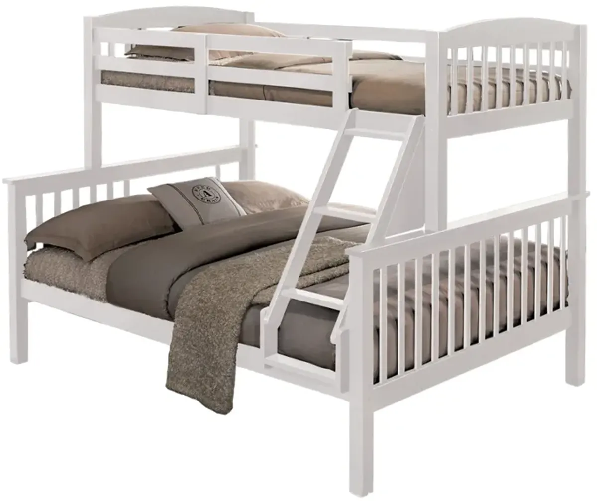 Bruke Twin/Full Size Bunk Bed with Ladder, Slatted White Solid Hardwood