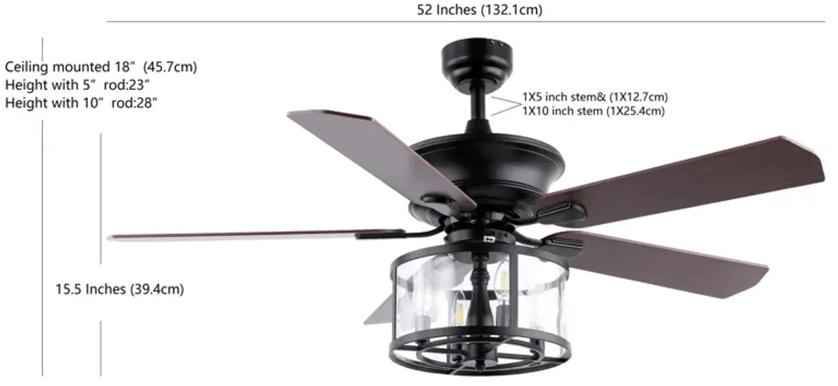 Braxton 4-Light Farmhouse Industrial Iron Drum Shade LED Ceiling Fan With Remote