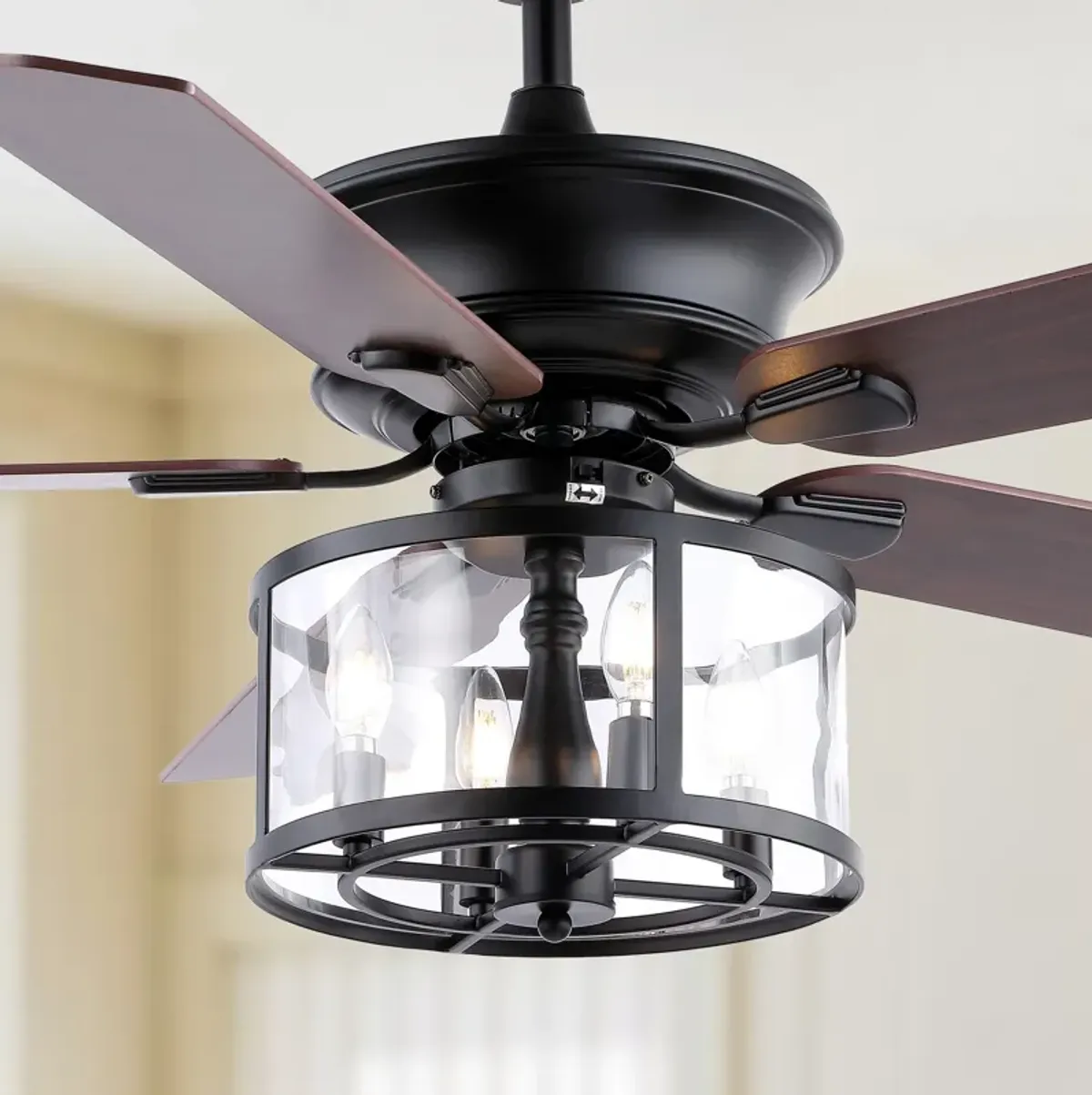 Braxton 4-Light Farmhouse Industrial Iron Drum Shade LED Ceiling Fan With Remote