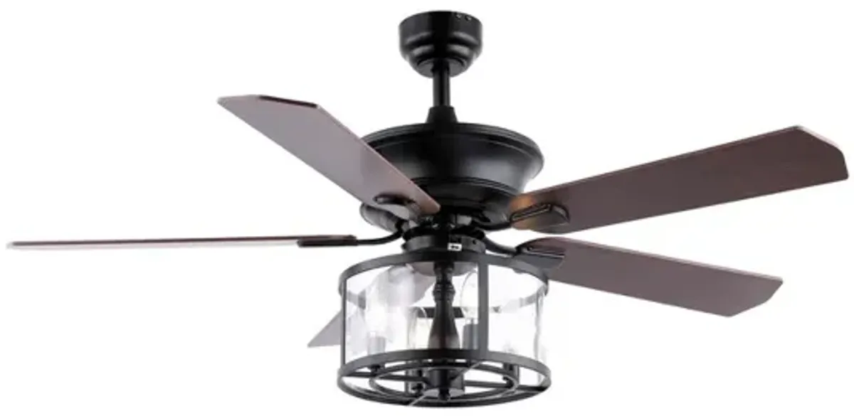 Braxton 4-Light Farmhouse Industrial Iron Drum Shade LED Ceiling Fan With Remote