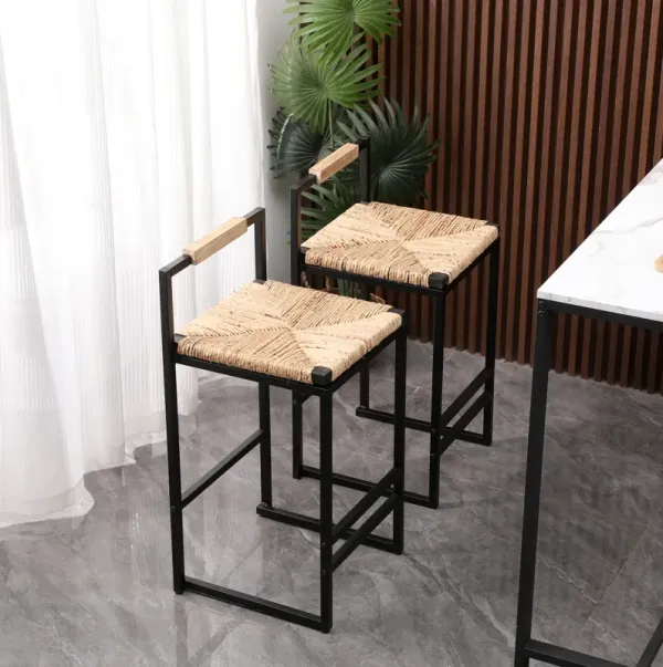 Streamdale Water Hyacinth Woven Bar Stools with Back Support