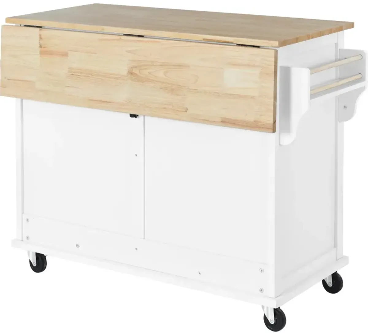 White Kitchen Cart with Drop-Leaf Countertop