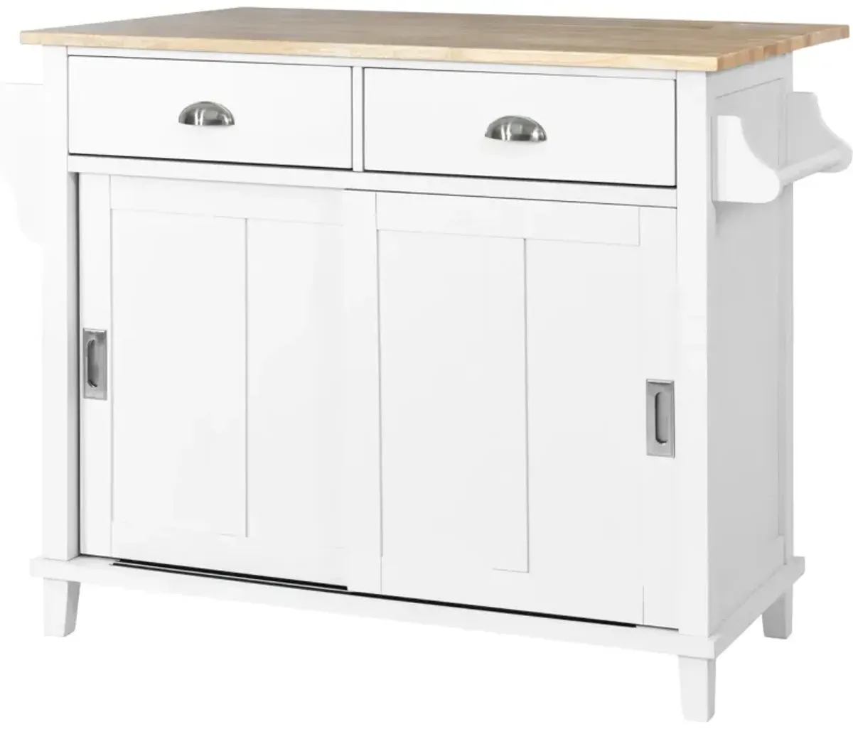 White Kitchen Cart with Drop-Leaf Countertop