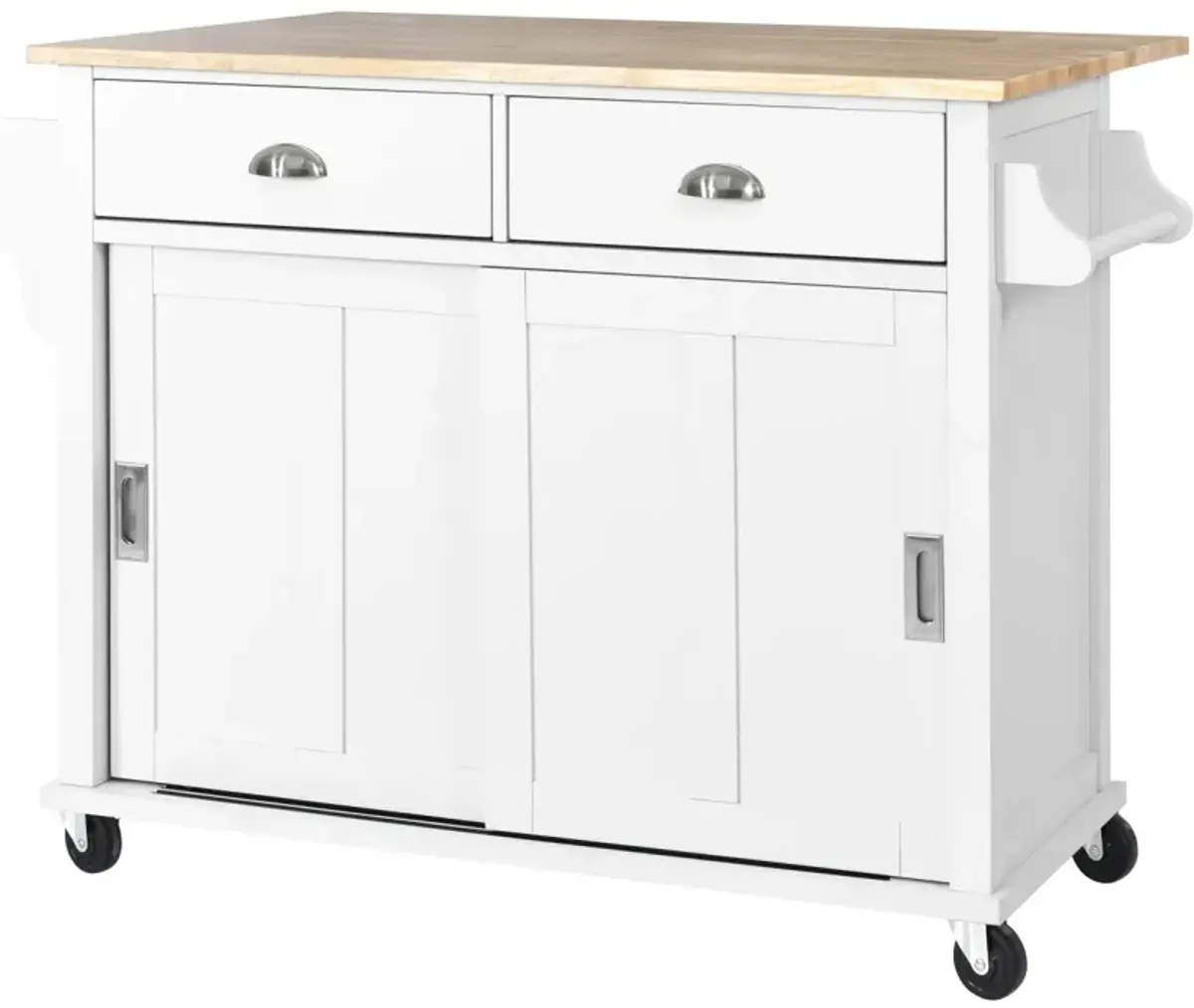 White Kitchen Cart with Drop-Leaf Countertop