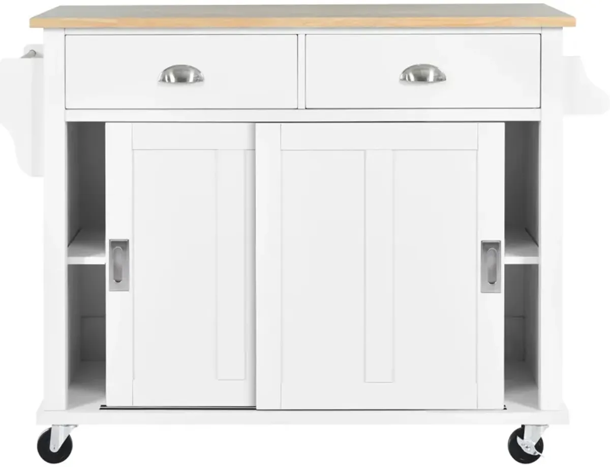 White Kitchen Cart with Drop-Leaf Countertop