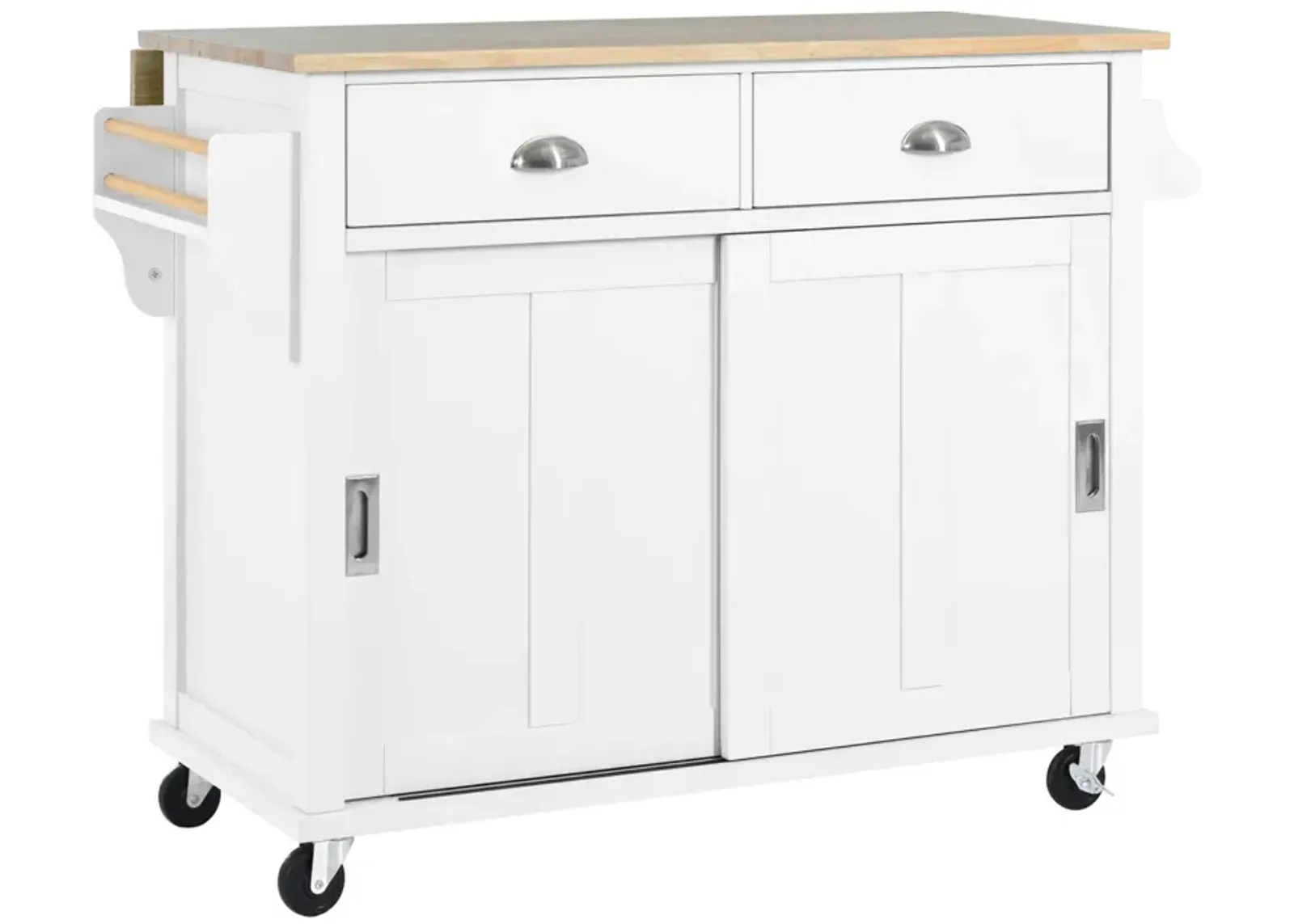 White Kitchen Cart with Drop-Leaf Countertop