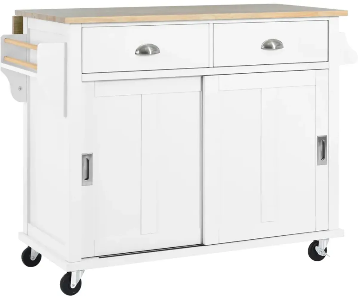 White Kitchen Cart with Drop-Leaf Countertop