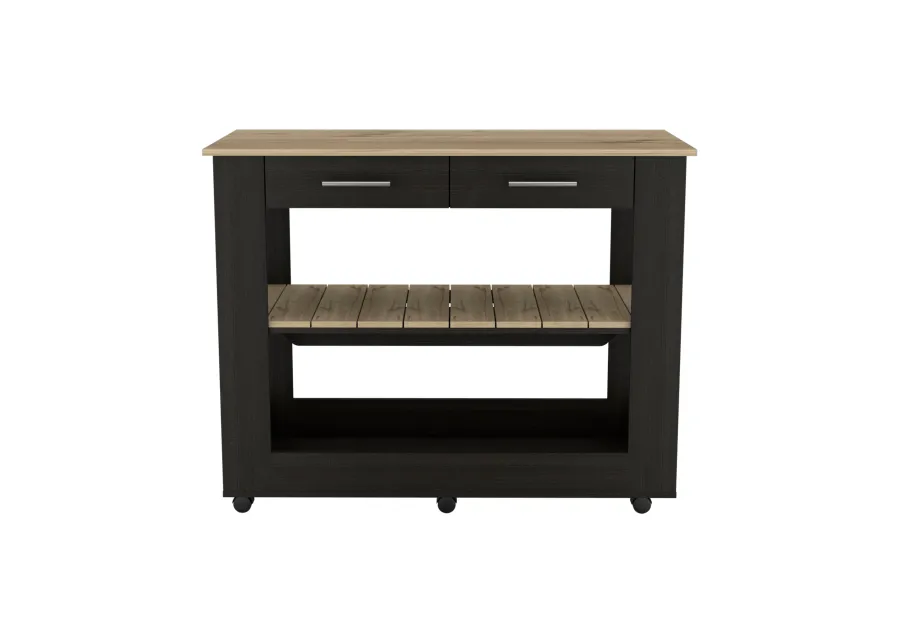 Kitchen Island 46 Inches Dozza, Kitchen, Black / Light Oak