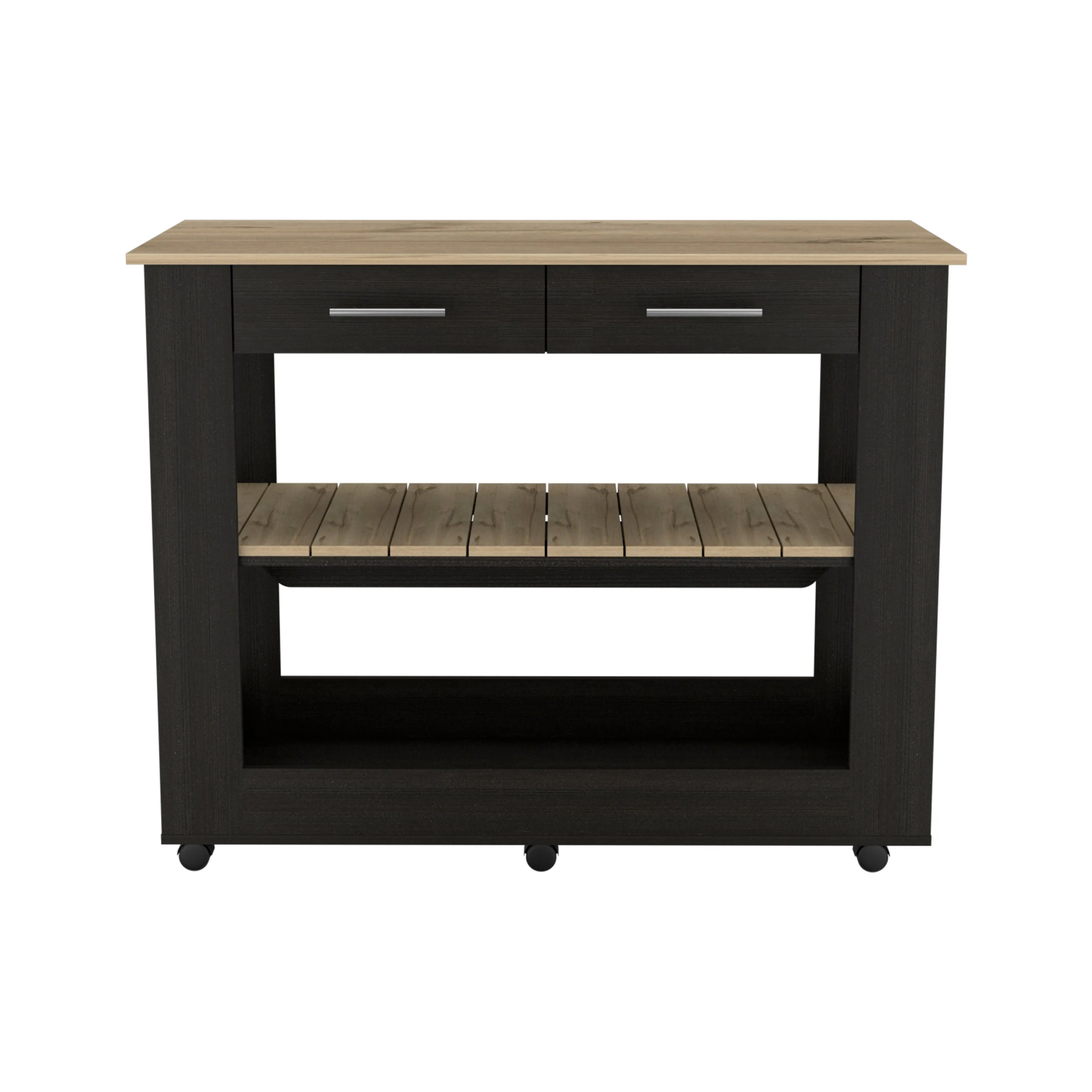 Kitchen Island 46 Inches Dozza, Kitchen, Black / Light Oak