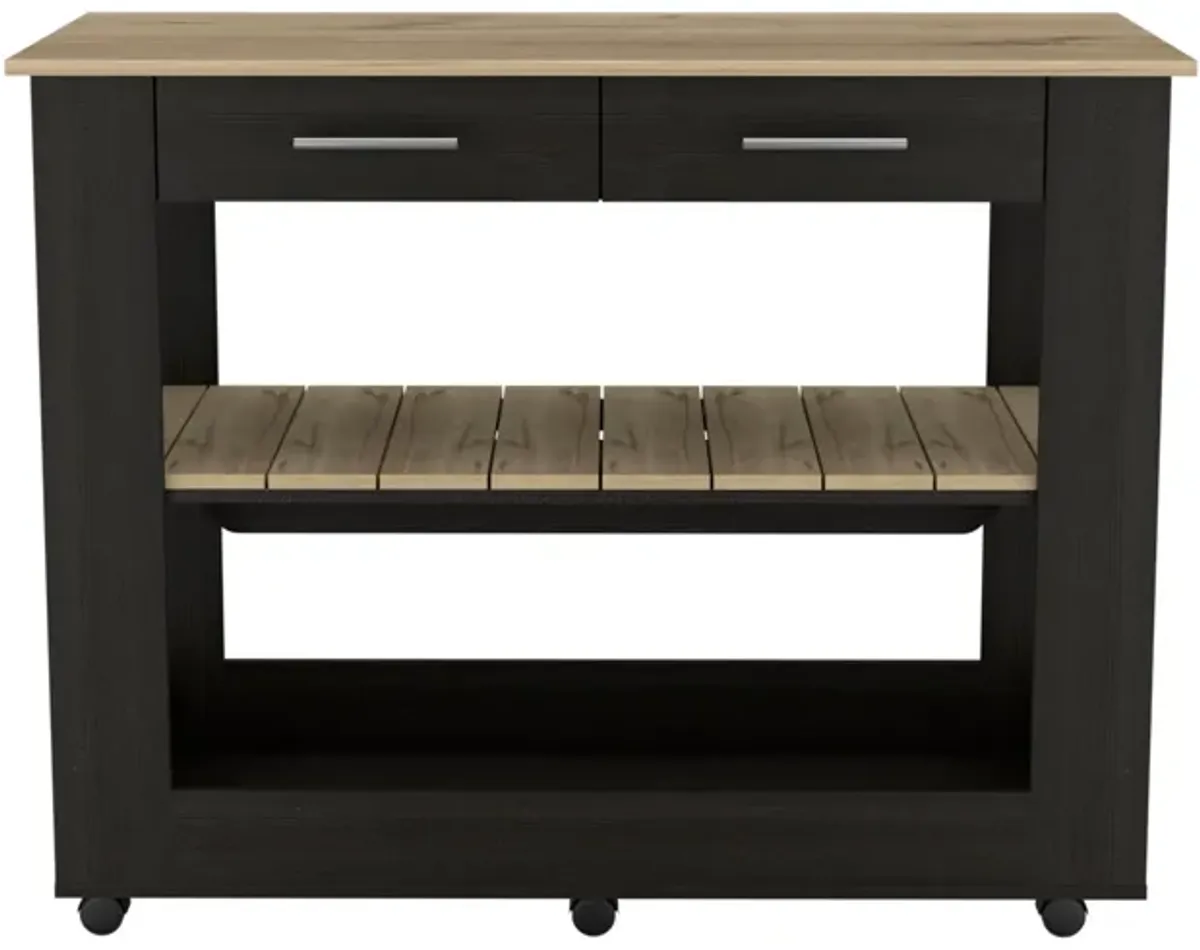 Kitchen Island 46 Inches Dozza, Kitchen, Black / Light Oak