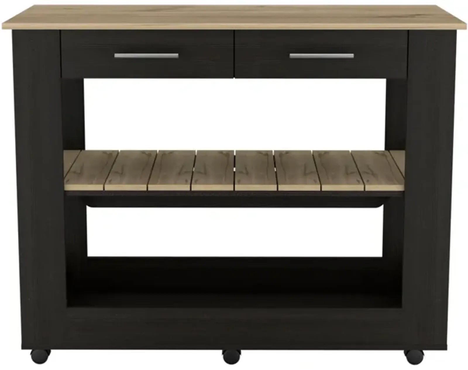 Kitchen Island 46 Inches Dozza, Kitchen, Black / Light Oak