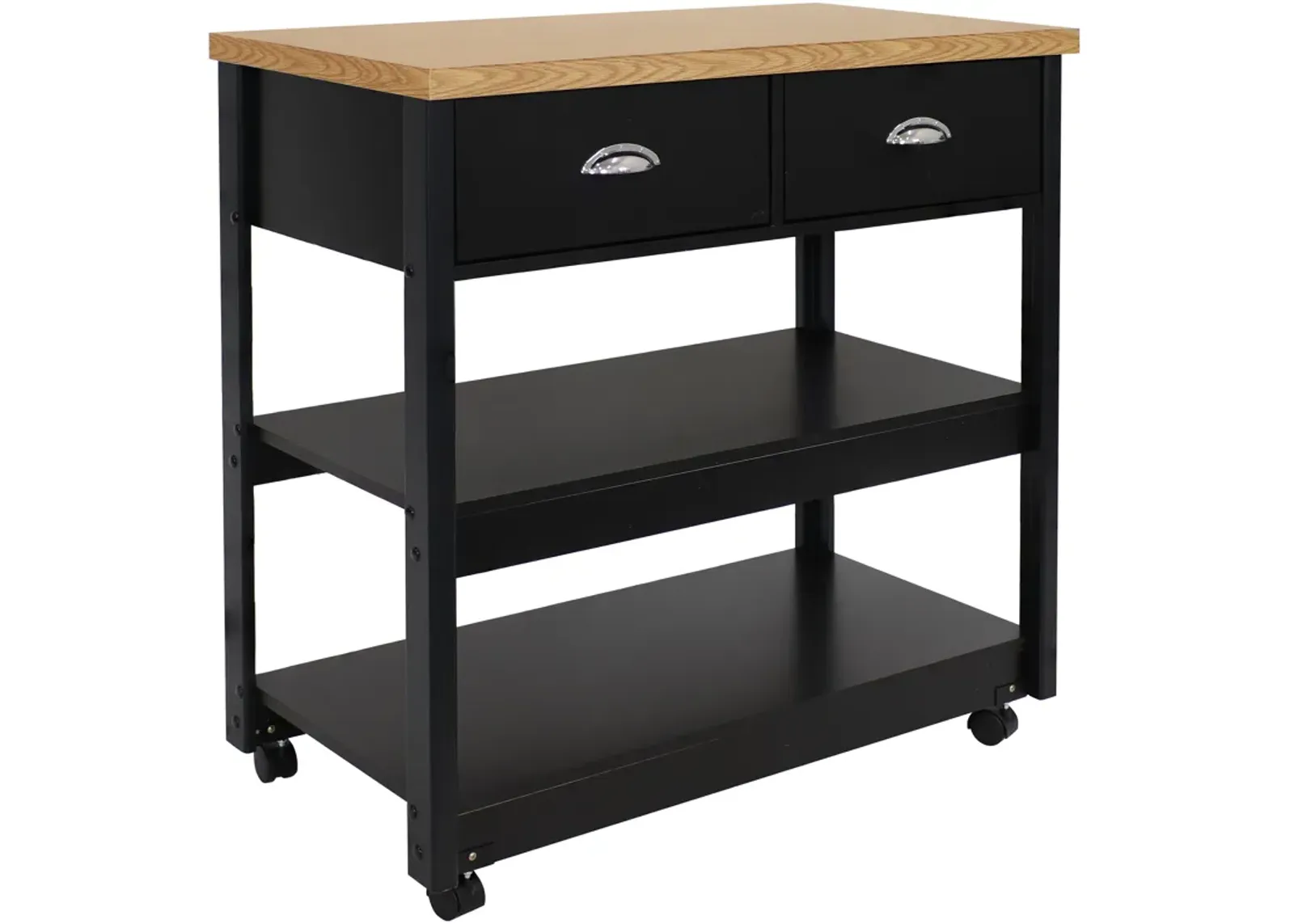 Sunnydaze Farmhouse Kitchen Cart with Drawers and Shelves - Black - 34.25in