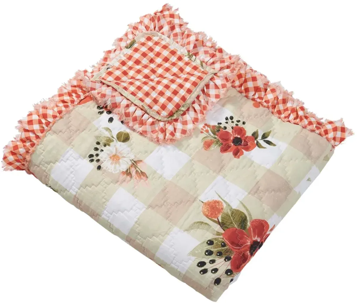 Greenland Home Wheatly Farmhouse Gingham Quilted Throw, 50x60-inch, with Ruffle Trim