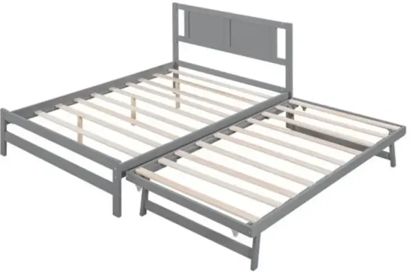 Platform Bed Frame with Adjustable Trundle for Extra Sleeping Space