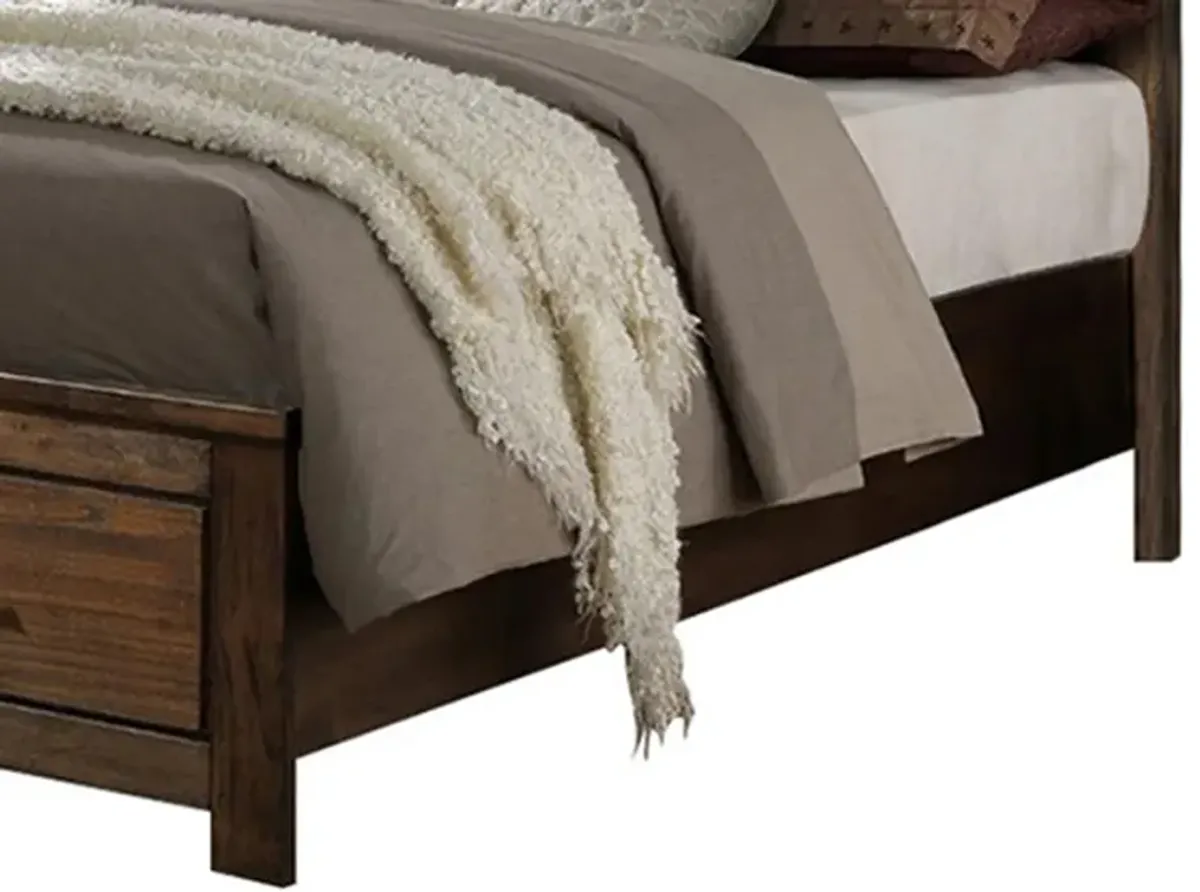 Enchanting Wooden Queen Bed With Display And Storage Drawers, Oak Finish-Benzara