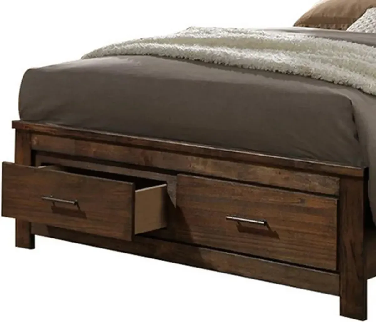 Enchanting Wooden Queen Bed With Display And Storage Drawers, Oak Finish-Benzara