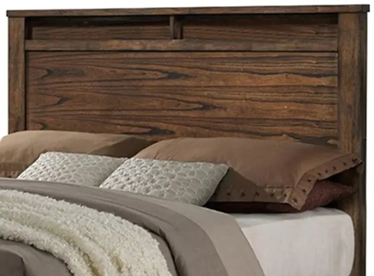 Enchanting Wooden Queen Bed With Display And Storage Drawers, Oak Finish-Benzara