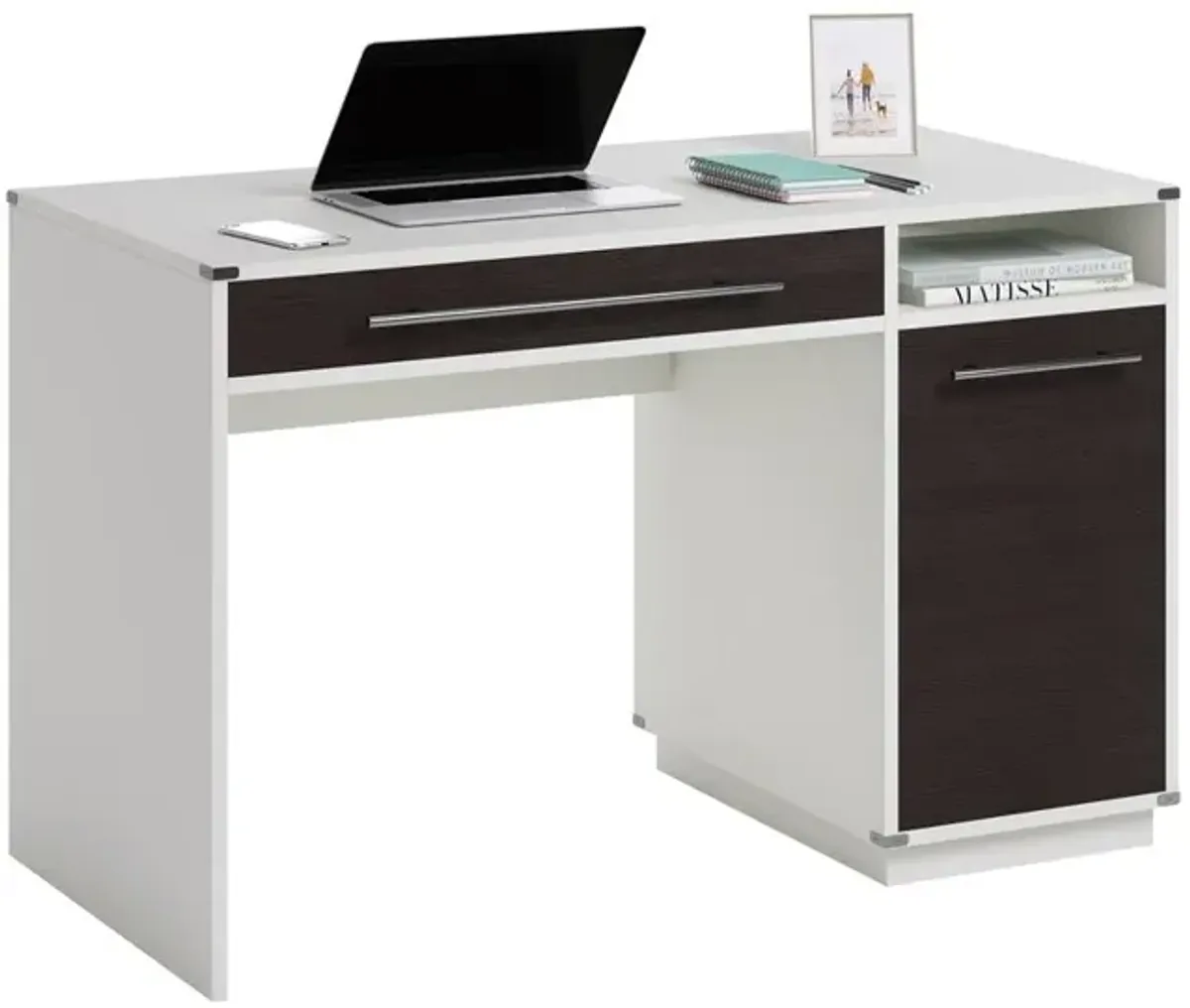 Sauder Vista Key Single Ped Desk Pearl Wh/Miste