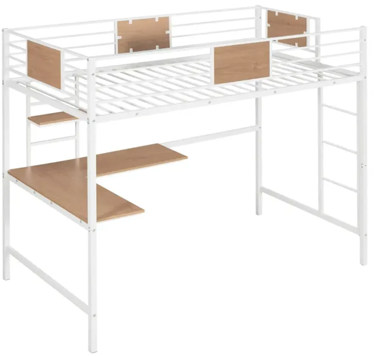 Twin Metal Loft Bed with Desk and Shelves