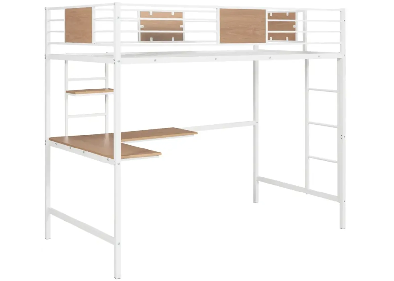 Twin Metal Loft Bed with Desk and Shelves