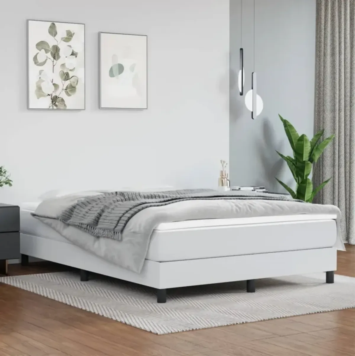 vidaXL Full Size Box Spring Bed Frame, Modern Style, White Faux Leather, Comfortable and Durable Design with Engineered Wood Construction