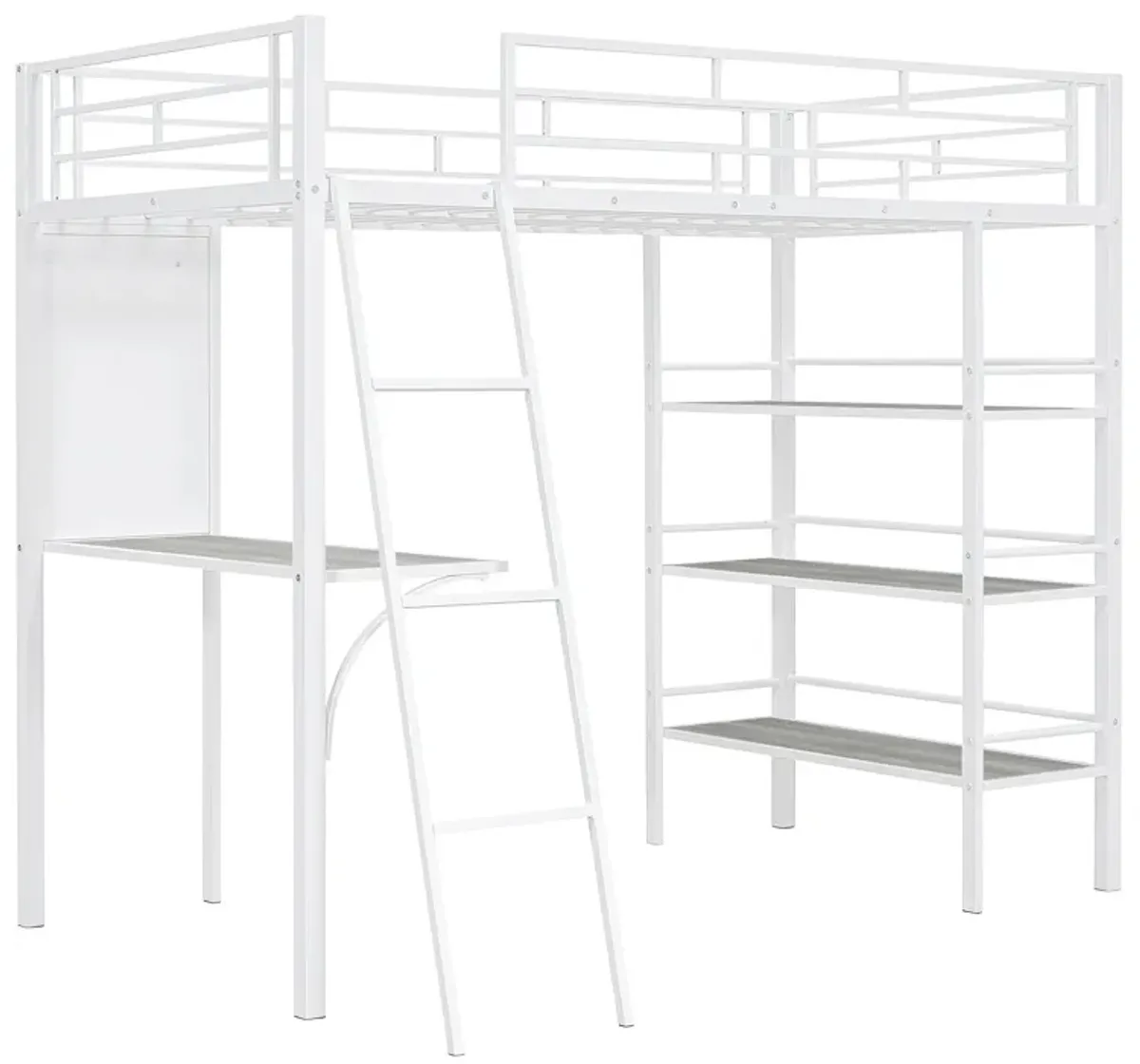 Twin Loft Bed with Shelves, Desk & Whiteboard