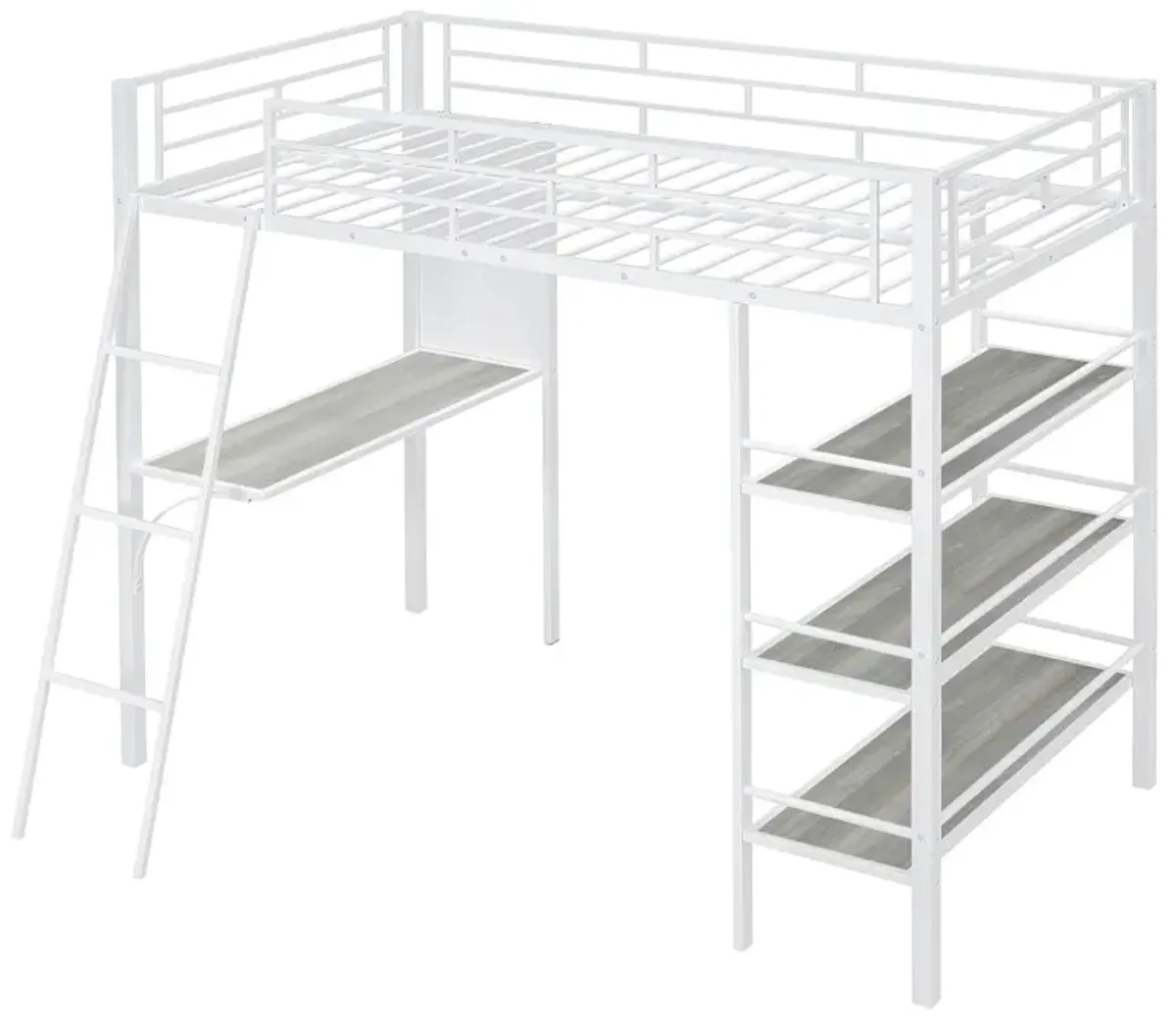 Twin Loft Bed with Shelves, Desk & Whiteboard