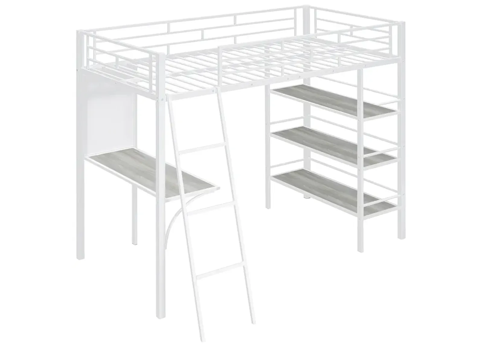 Twin Loft Bed with Shelves, Desk & Whiteboard