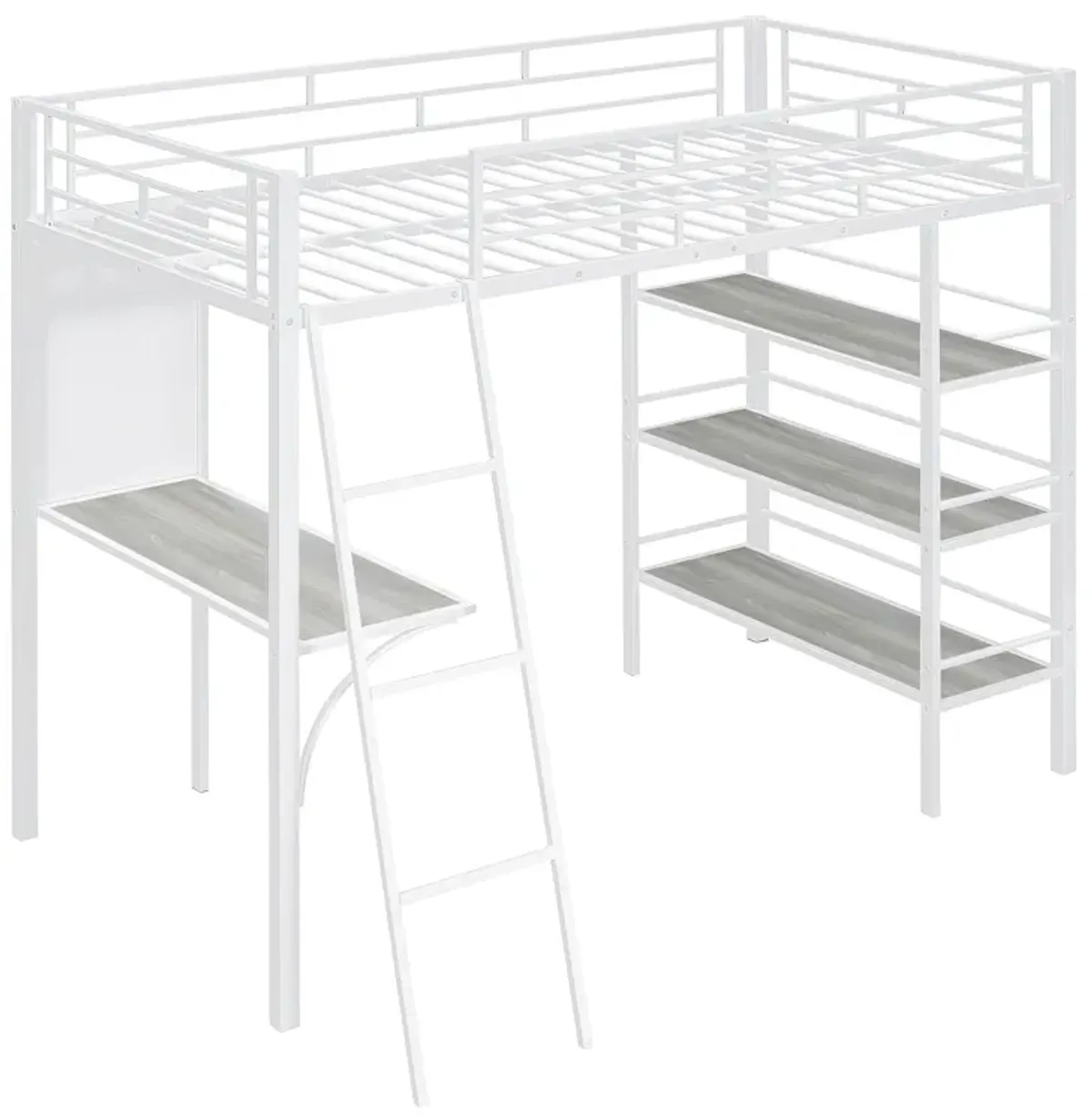 Twin Loft Bed with Shelves, Desk & Whiteboard