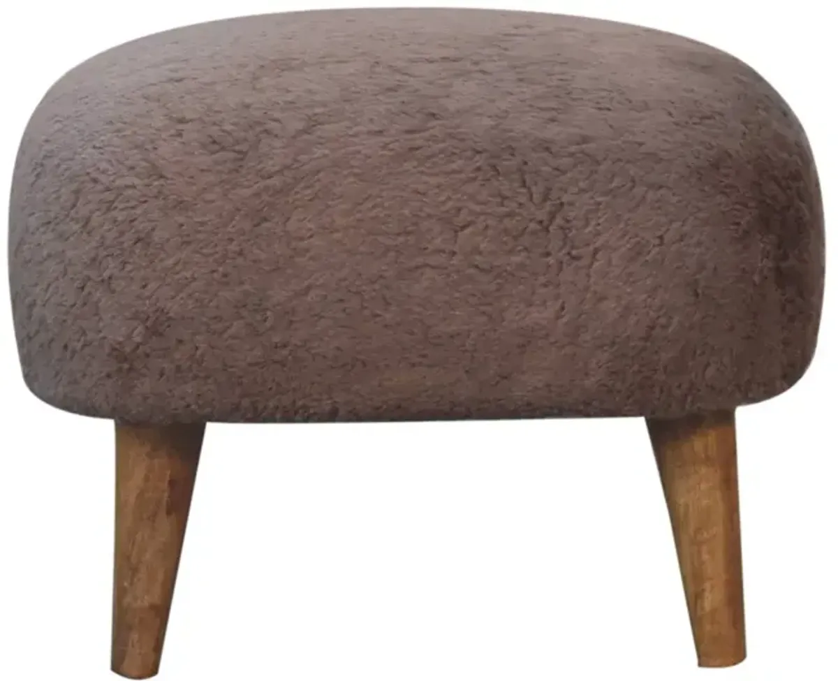 Mocha Faux Fur Upholstered Solid Wood Square Stool