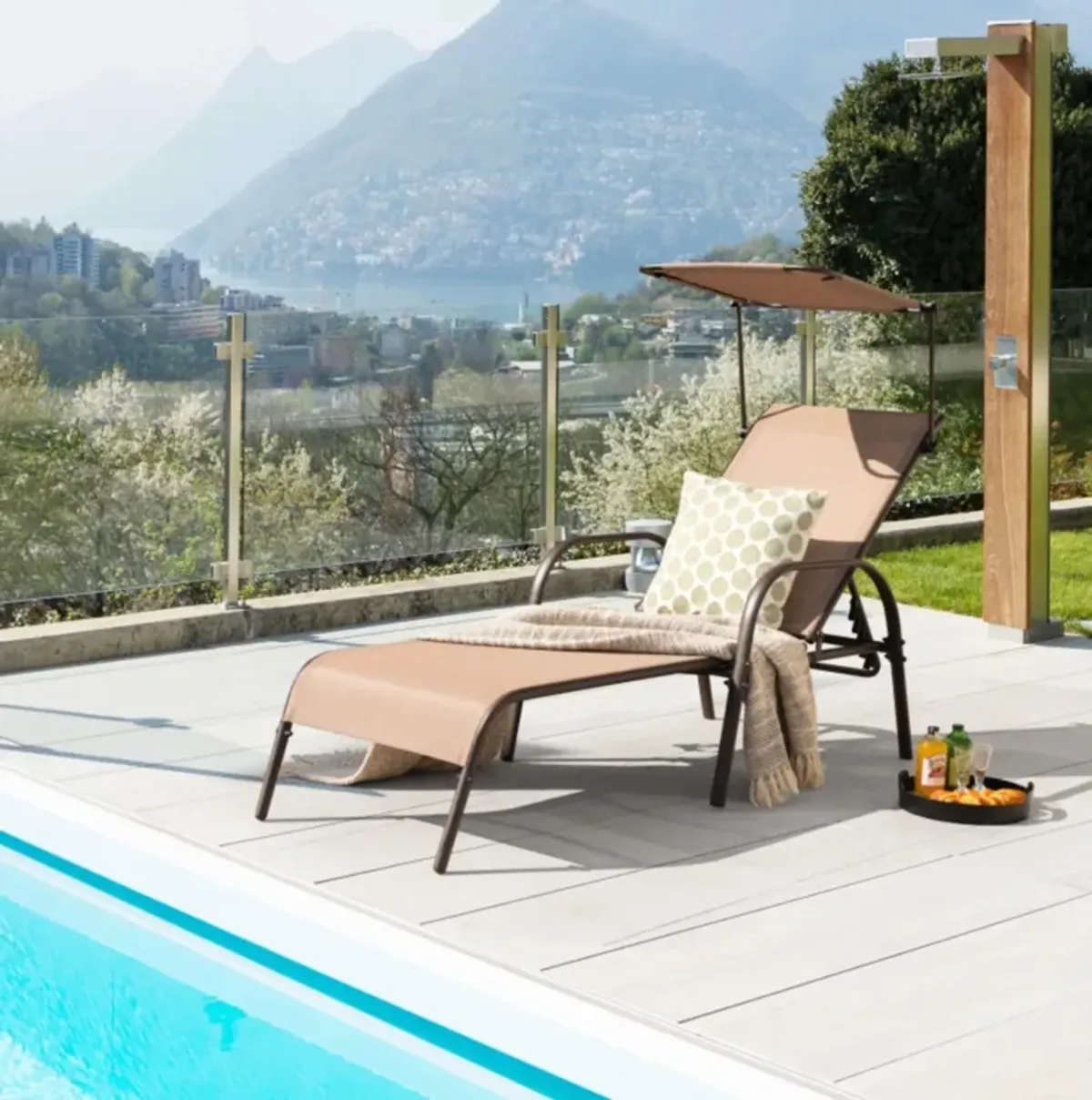 Hivvago Patio Heavy-Duty 5-Level Adjustable Chaise Lounge Chair-Brown