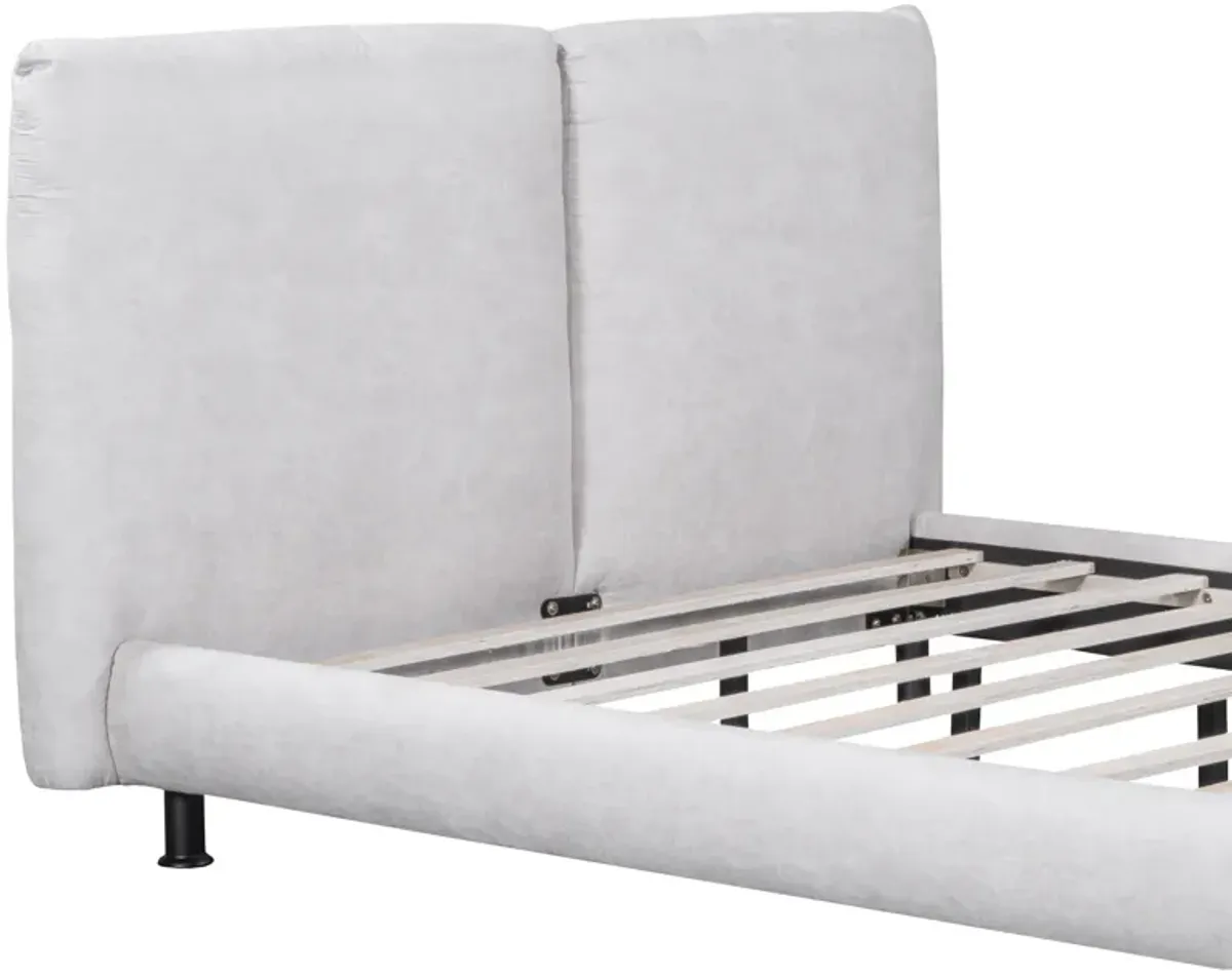 Merax Upholstered Platform Bed with Two Large Headrests