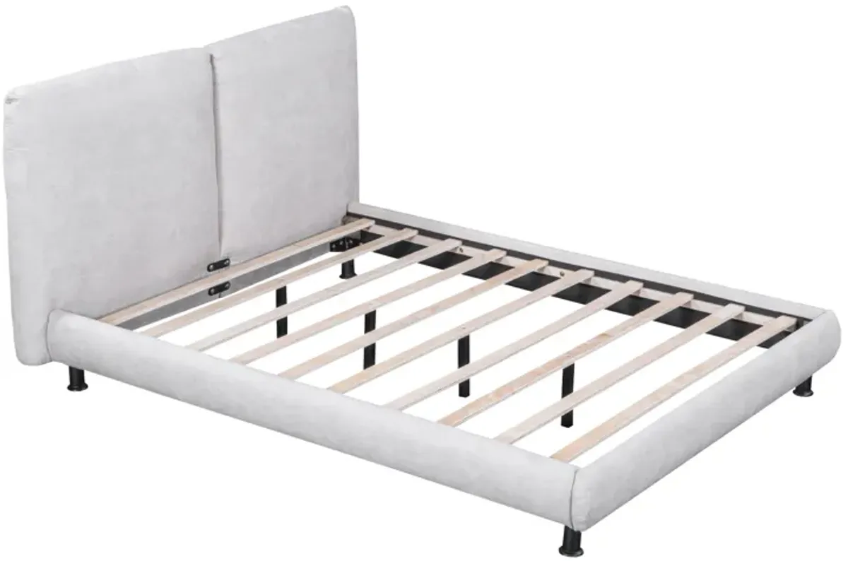 Merax Upholstered Platform Bed with Two Large Headrests