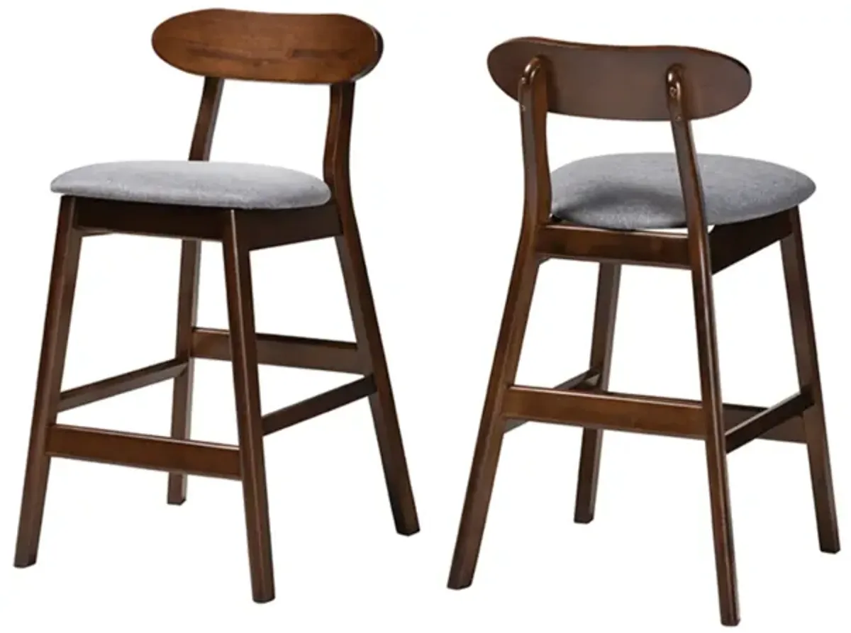 Baxton Studio Ulyana Mid-Century Grey Fabric and Dirty Oak Finished Wood 2-Piece Counter Stool Set