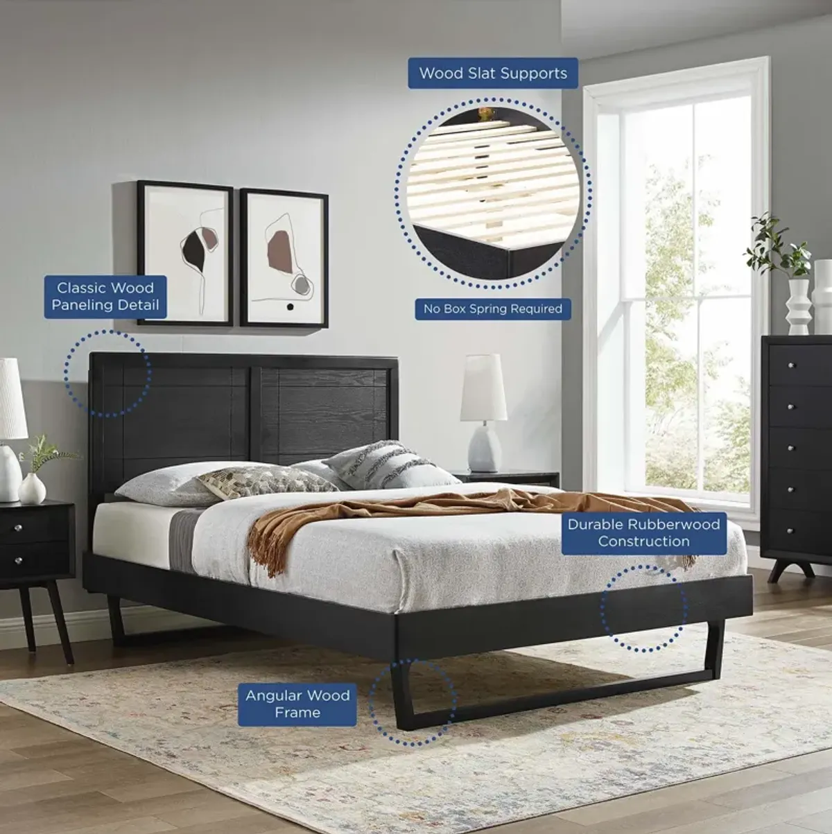 Modway - Marlee Queen Wood Platform Bed with Angular Frame