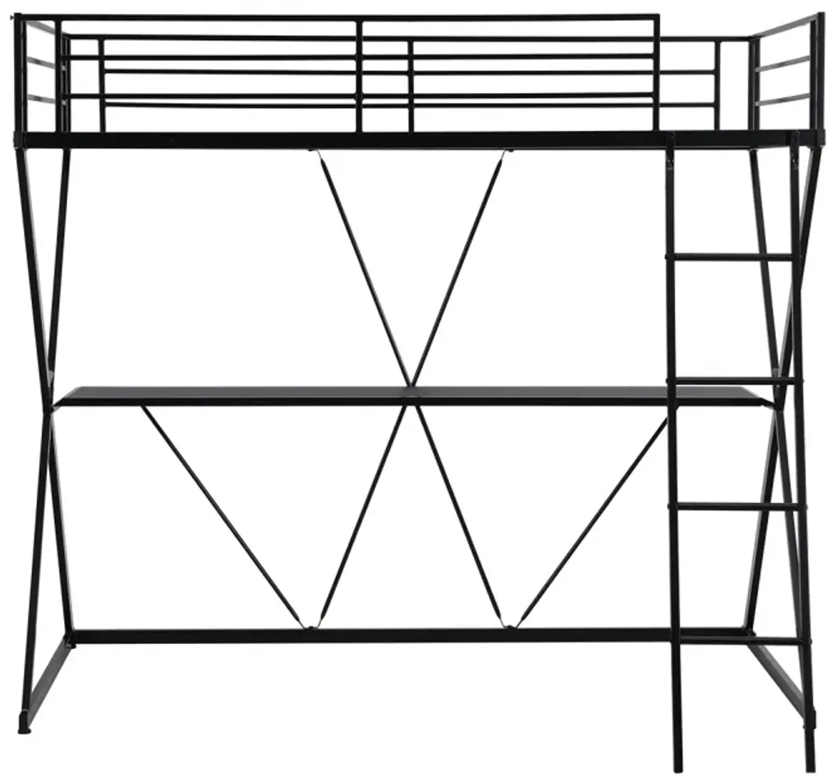 Twin Size Loft Bed With Desk, Ladder And Full-Length Guardrails, X-Shaped Frame