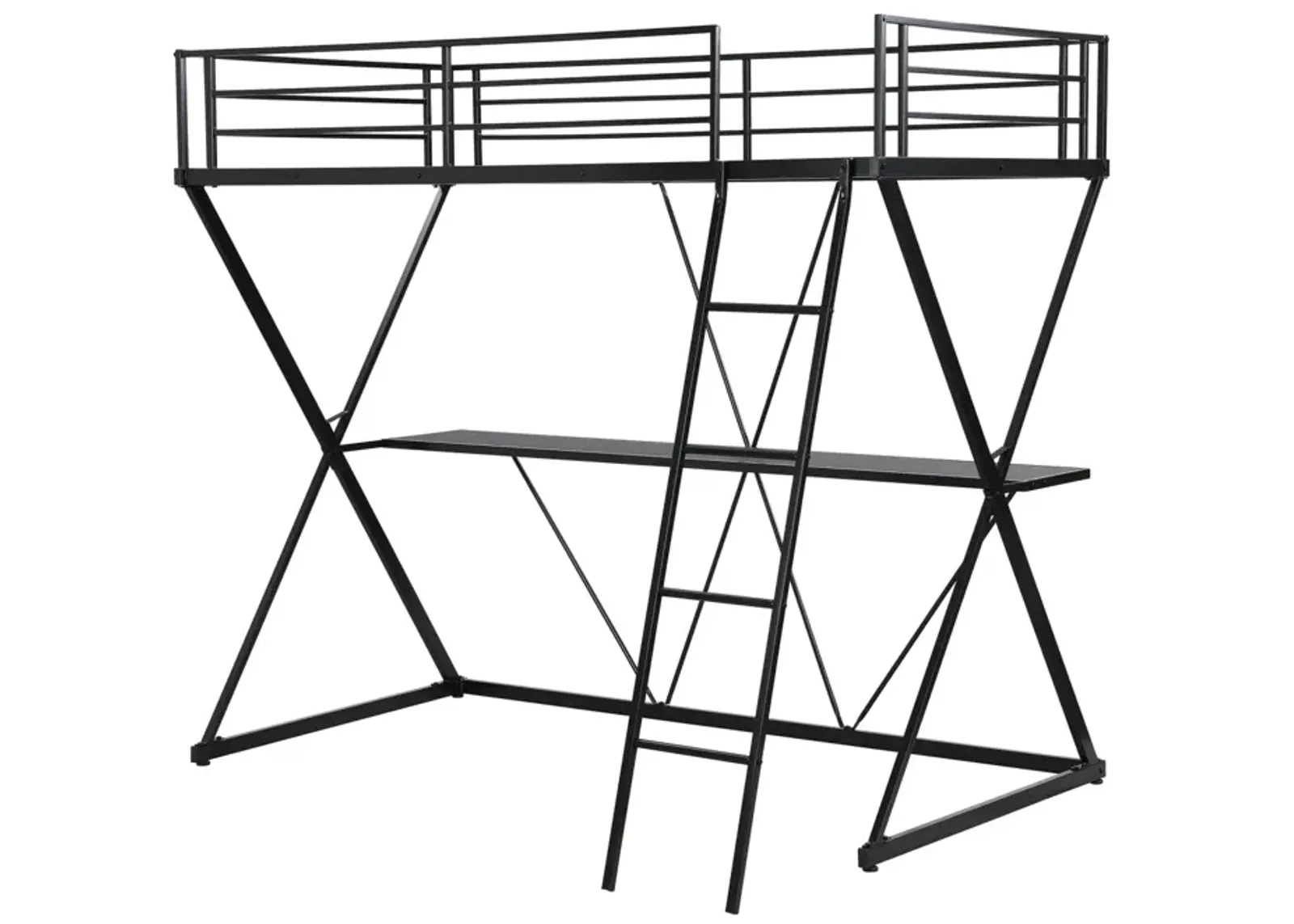 Twin Size Loft Bed With Desk, Ladder And Full-Length Guardrails, X-Shaped Frame